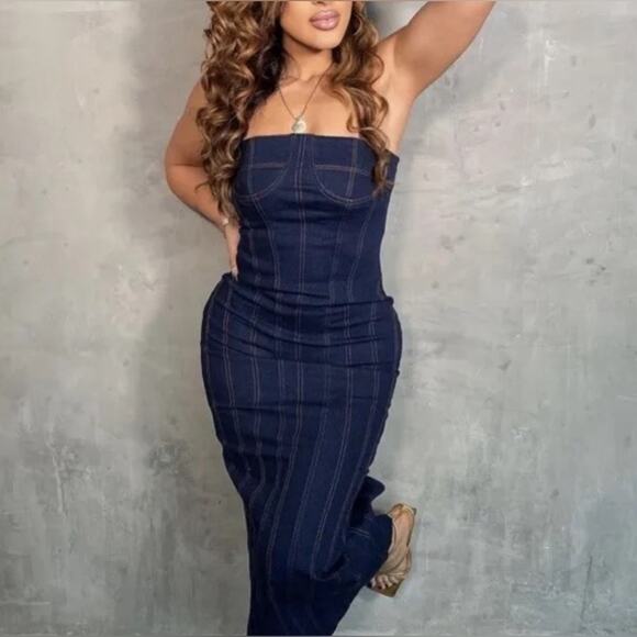ZARA BLOGGER FAVORITE ZW DENIM MIDI DRESS - Picture 1 of 14